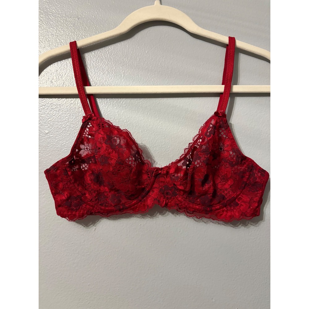 Adored by Adore Me Red Floral Lace Unlined Underwire Bra 36B
